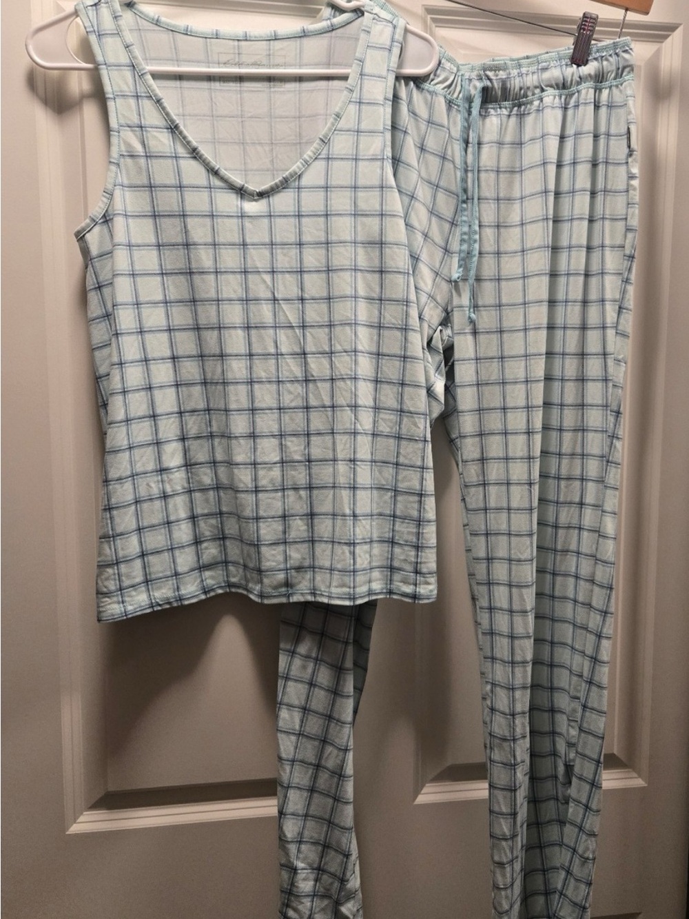 Eddie Bauer Light Blue Plaid Women's Sleep Set - Tank & Pants